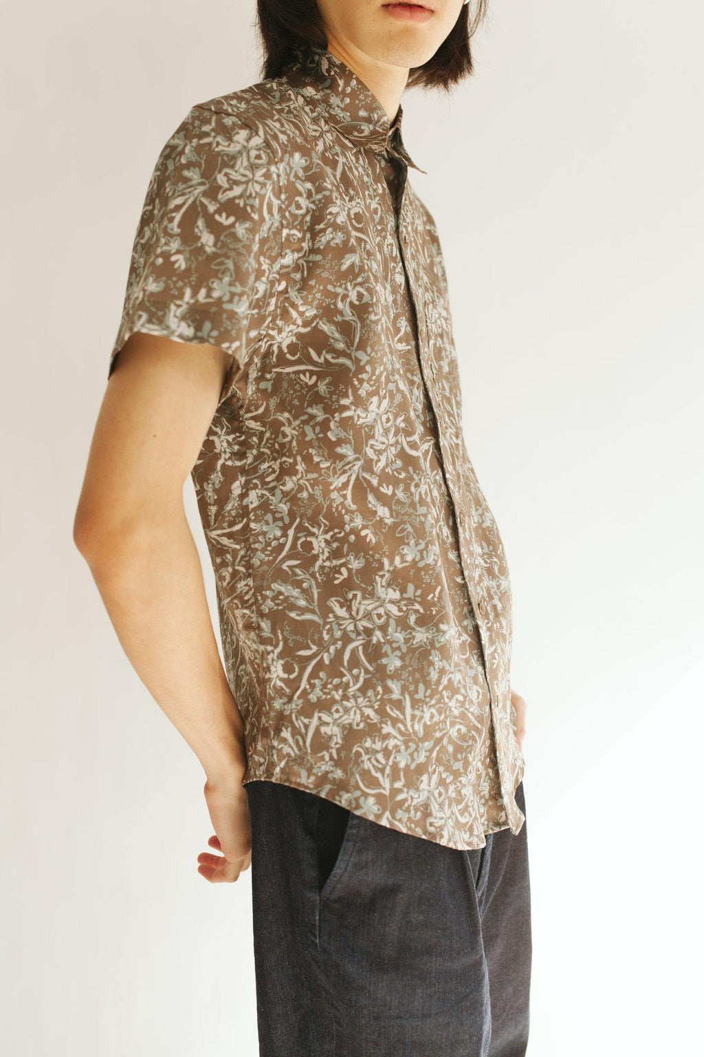 brown regular fit button up shirt for men