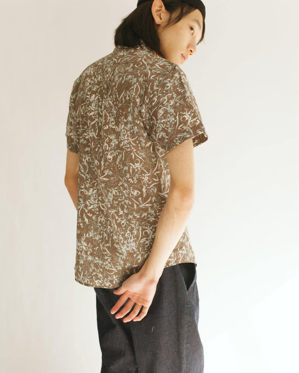 brown floral  mens regular fit button up shirt.